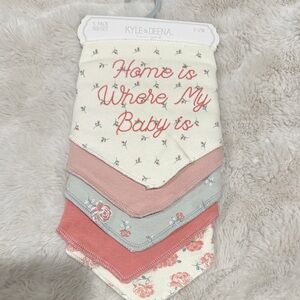 Kyle & Deena Floral and Text Print Baby Bibs - Cream, Pink, Green